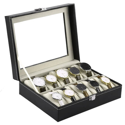 10 Slot PU Leather Watch Organizer Leather Watch Box With Lock System