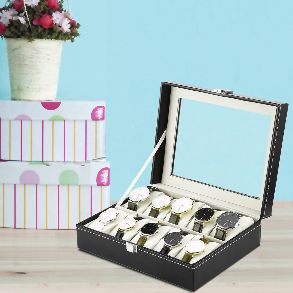 10 Slot PU Leather Watch Organizer Leather Watch Box With Lock System