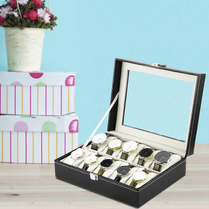 10 Slot PU Leather Watch Organizer Leather Watch Box With Lock System