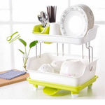 Multipurpose Double Layer Kitchen Drain Dishes Storage Rack With Large Plastic Basket With Tray Kitchen Utensils Organizer