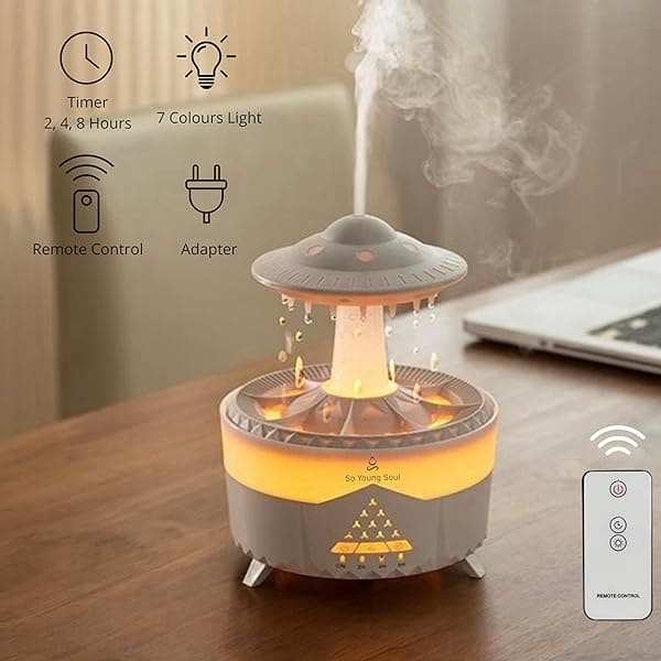 Rain Drop Mushroom Humidifier Ultrasonic RC Atomization Air Freshener With Night Light