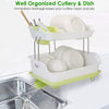 Multipurpose Double Layer Kitchen Drain Dishes Storage Rack With Large Plastic Basket With Tray Kitchen Utensils Organizer