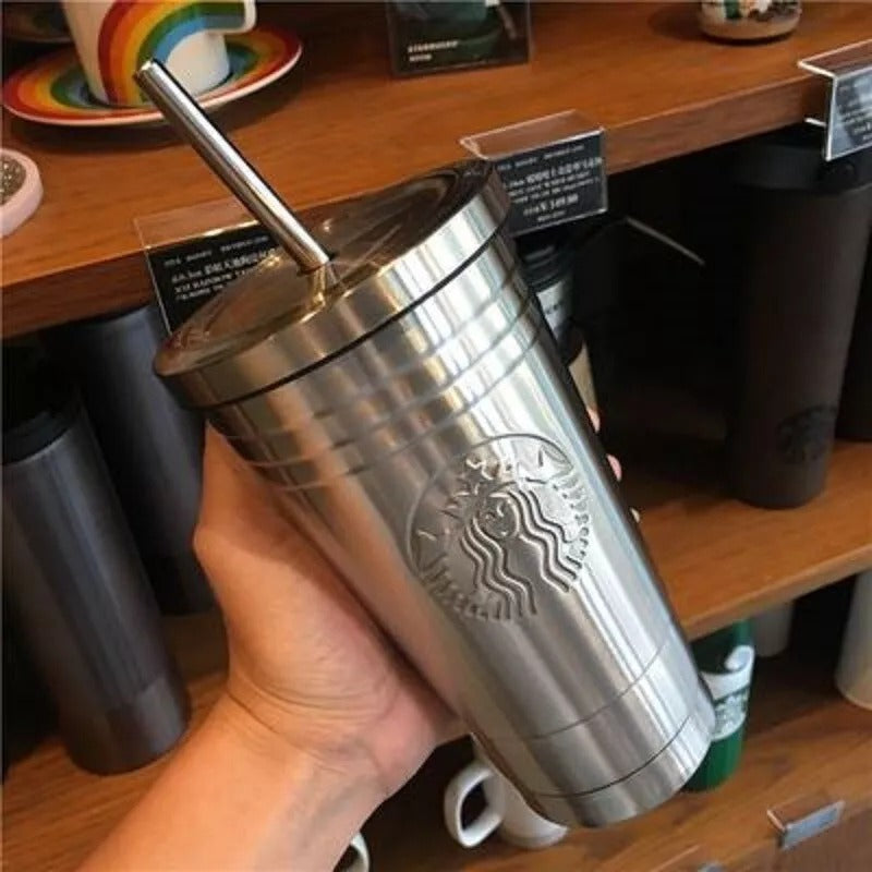 Stainless Steel Starbuck Embossed Logo Tumbler With Straw