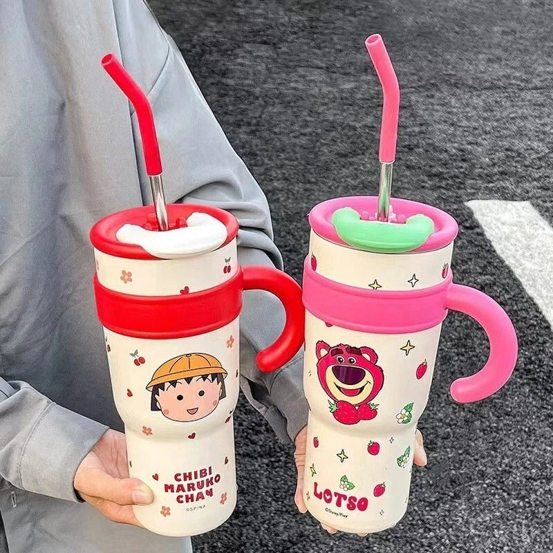 Stainless Steel Tumbler Mug With Straw Handle Water Bottle 1200ml