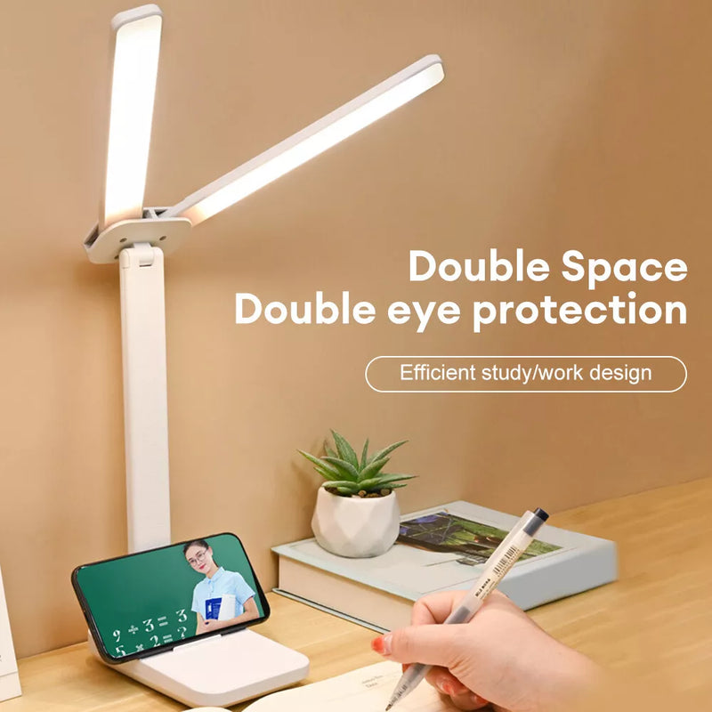 Double Head LED Table Lamp USB Charging Touch Dimmable With Mobile Holder