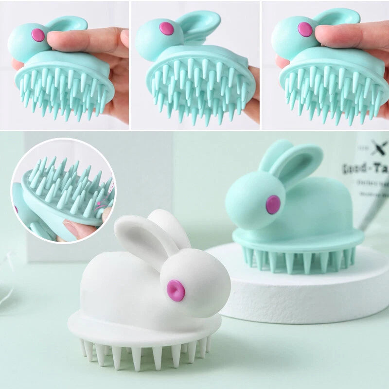 Silicon Cute Rabbit Brush Scalp Massager Comb Shower Head Hair Washing Tool