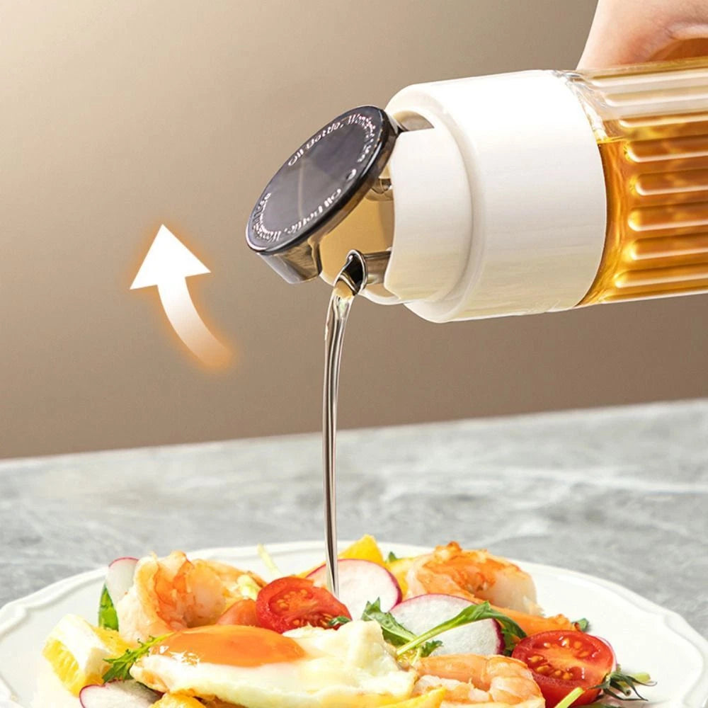 Leak-Proof Glass Oil Dispenser Bottle Automatic Opening &amp; Closing Lid Gravity Oil Tank