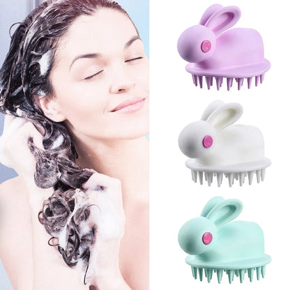 Silicon Cute Rabbit Brush Scalp Massager Comb Shower Head Hair Washing Tool