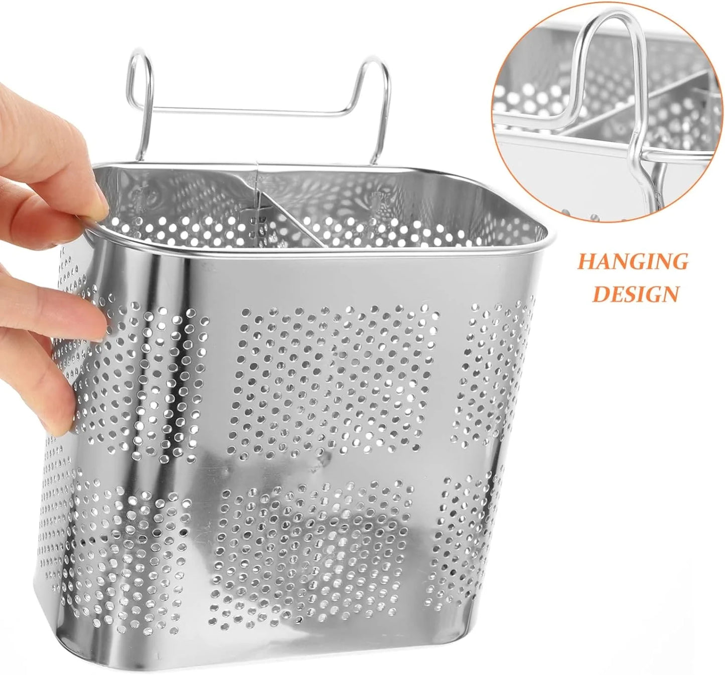 Multifunctional Stainless Steel Utensil Holder Cutlery Chopstick Holder Basket With Hook