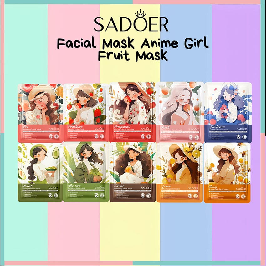 SADOER Facial Mask Anime Girl Fruit Mask Sheet Mask 10Pcs Set