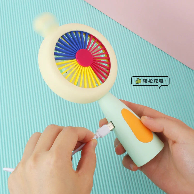 Latest Rechargeable Compact Mini Cute Fan With Colorful Night Lighting For Indoor And Outdoor Use