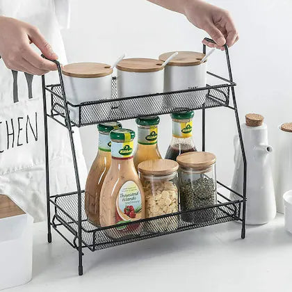 Multifunction Portable Double Layer Smart Stand Iron Shelf Rack Organizer