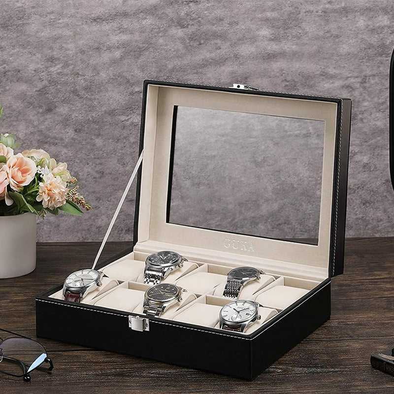 10 Slot PU Leather Watch Organizer Leather Watch Box With Lock System