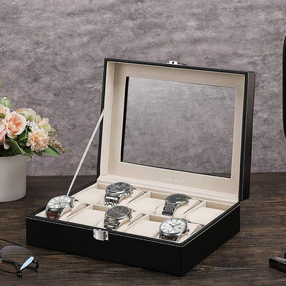 10 Slot PU Leather Watch Organizer Leather Watch Box With Lock System