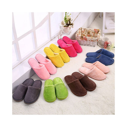 Winter Slippers Candy Fleece Warm Soft Flat Women Men Slipper