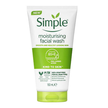 Simple Moisturising Facial Wash Smooth And Healthy Looking Skin Vitamin B5+E Pro Amino Acids Kind to Skin 150ml