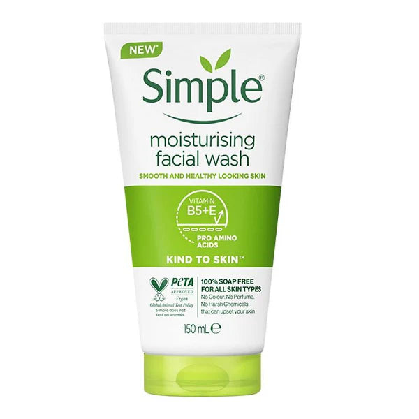 Simple Moisturising Facial Wash Smooth And Healthy Looking Skin Vitamin B5+E Pro Amino Acids Kind to Skin 150ml