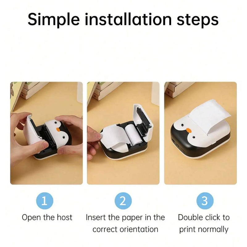 Mini C9 Cute Penguin Small Portable Rechargeable Printer With Roll Of Thermal Paper