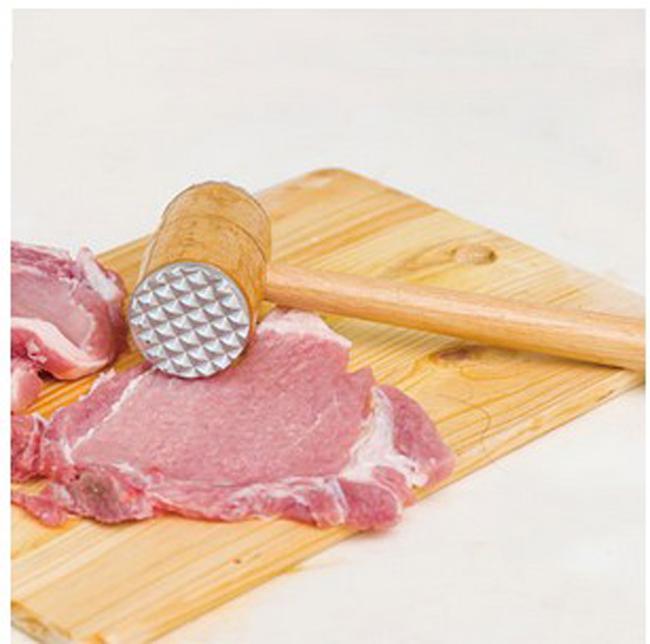 Bamboo Wooden Stainless Steel Meat Tenderizer With Teeth End / Steak Pointed Wooden Hammer