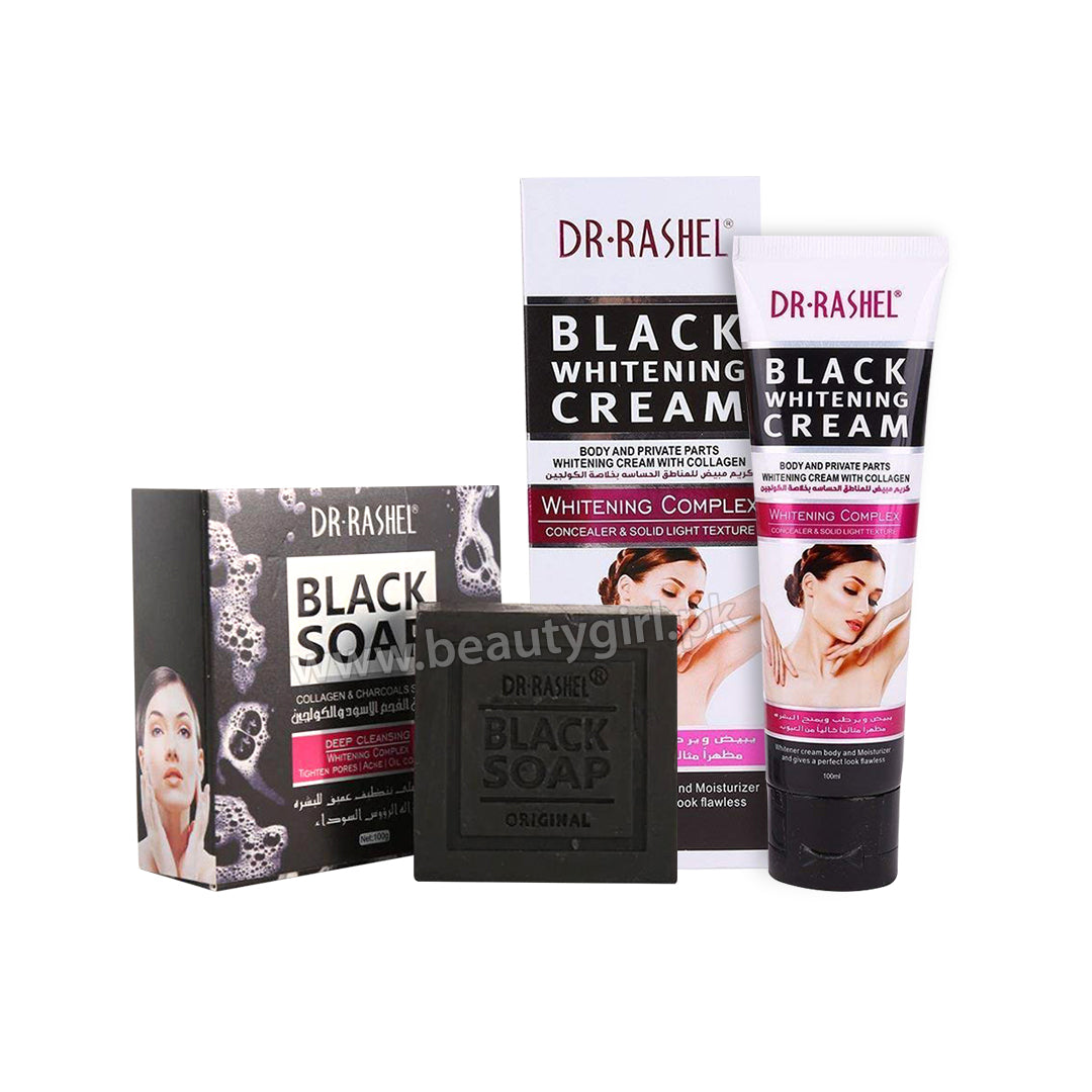 DR RASHEL BLACK WHITENING CREAM & CHARCOAL BLACK SOAP DEEP CLEANSING