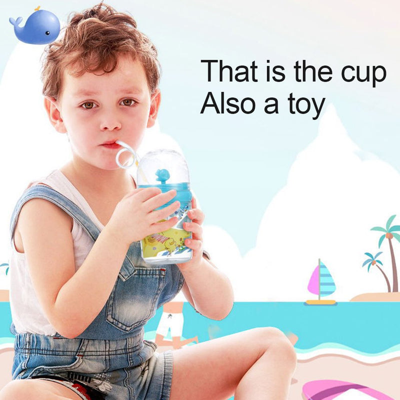 Cartoon Whale Spray Water Kids Feeding Cup Drink Bottle Mug with Straw 250ml