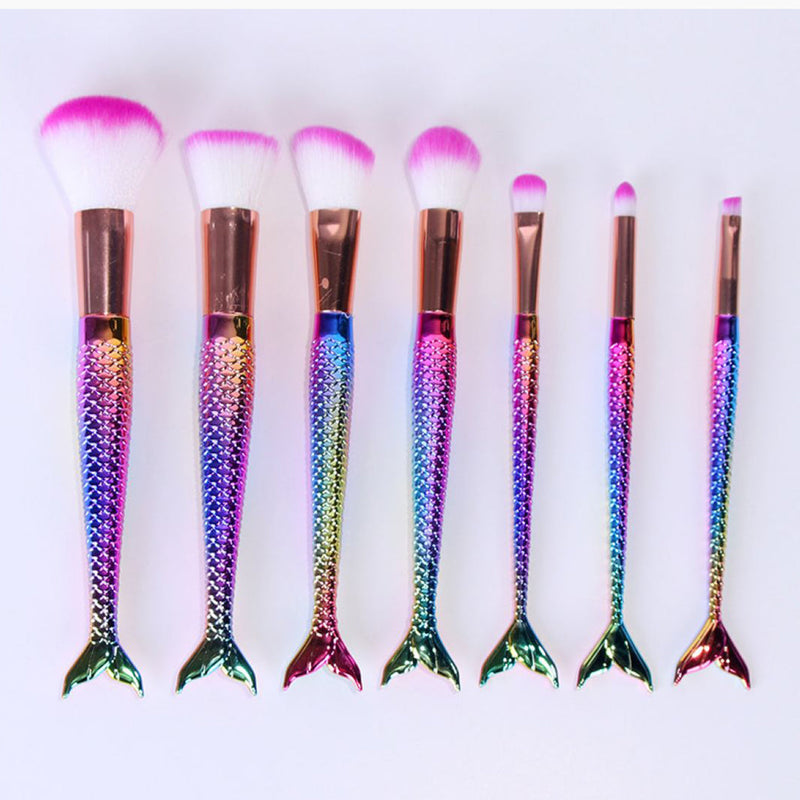 7Pcs Makeup Brush Sets Mermaid Handle Fiber Hair Multi-effect Cosmetic Brushes Kits