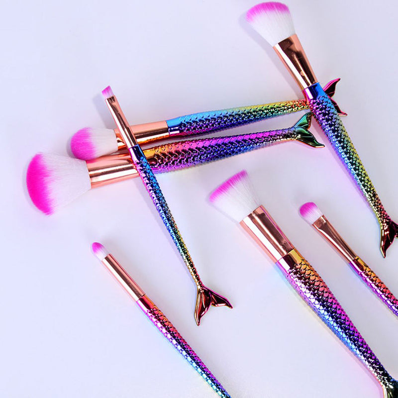 7Pcs Makeup Brush Sets Mermaid Handle Fiber Hair Multi-effect Cosmetic Brushes Kits