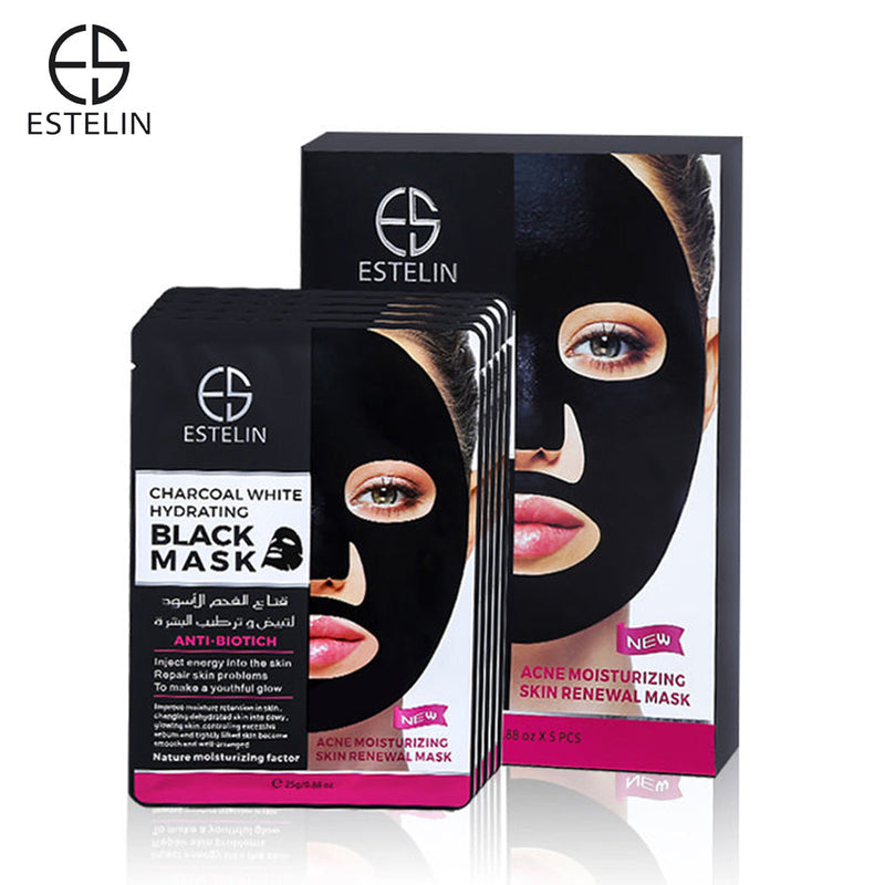 Estelin Charcoal White Hydrating Black Mask 5pcs