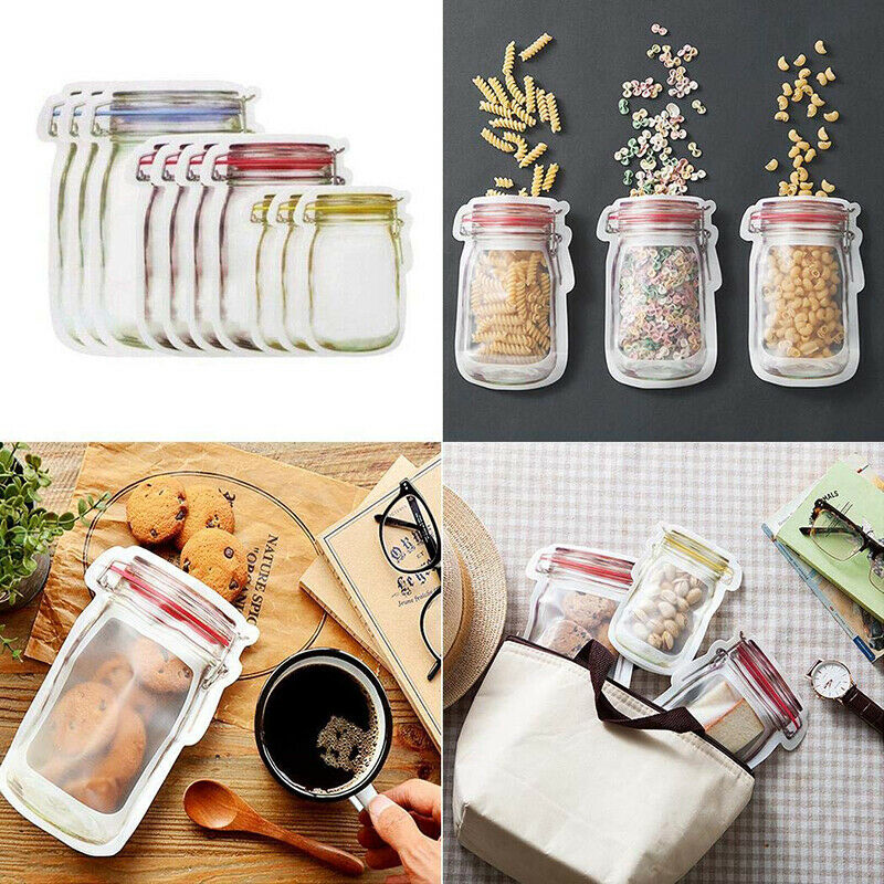Ziplock Mason Jar Bags Reusable Food Storage Bags (Pack of 5)