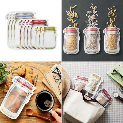 Ziplock Mason Jar Bags Reusable Food Storage Bags (Pack of 5)