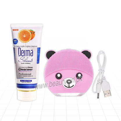 DERMA SHINE ORANGE EXTRACT CLEANSER & ELECCTRIC SILICONE FACE CLEANSING MASSAGER RECHARGEABLE