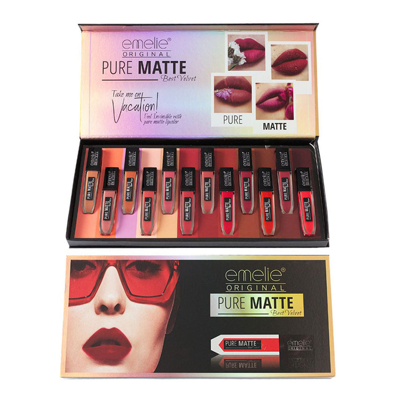Emelie Pure Matte Liquid Lipgloss Set of 12 (Setting 02)