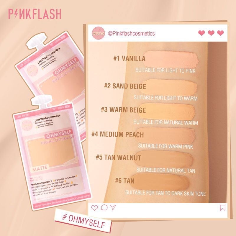 Pink Flash Waterproof Foundation Pouch 6 Shades