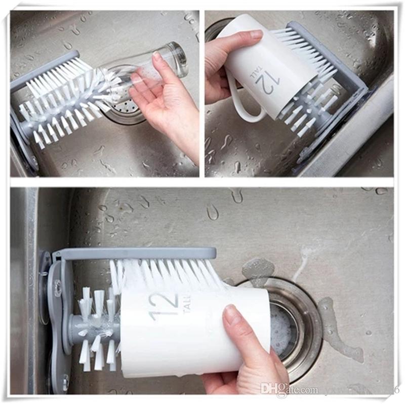 Dual Brush Water Bottle Cleaning Brush Glass Cup Washer with Suction Base Bristle Brush