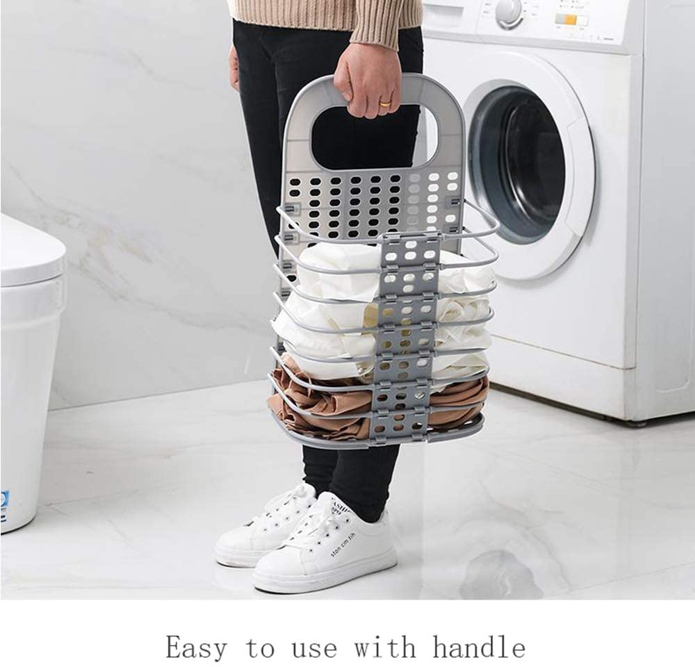 Folding Laundry Basket Wall Hanging Clothes Storage Bathroom Organizer