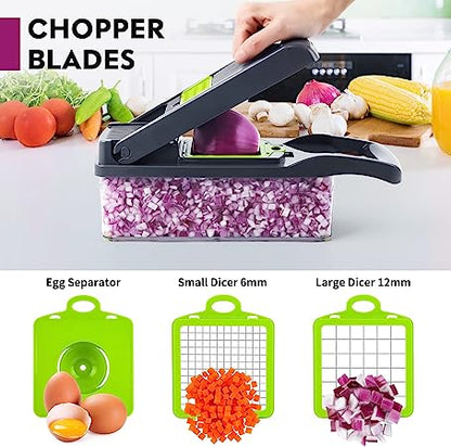 Vegetable Chopper, Onion Chopper, Mandolin Slicer, Pro 14in1 professional food Chopper multifunctional Vegetable Chopper and Slicer, Dicing Machine, Adjustable Vegetable Cutter With Container