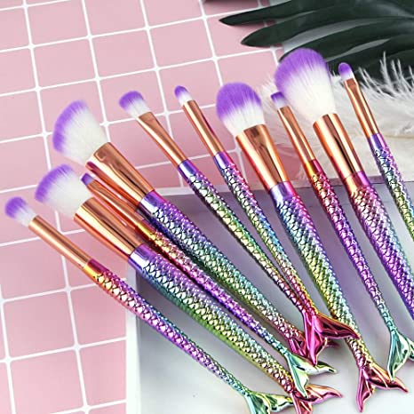 Mermaid Makeup Brush Set, 10 Pcs