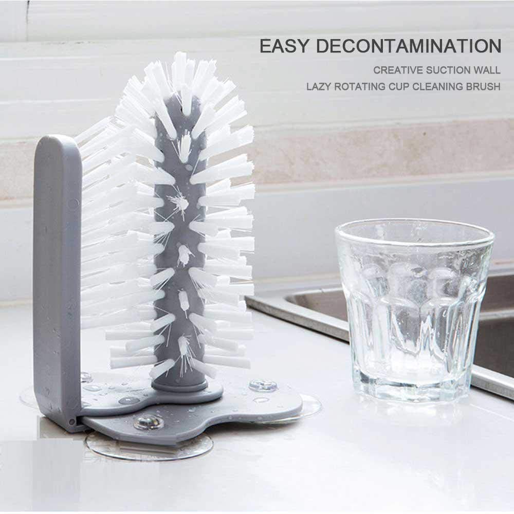 Dual Brush Water Bottle Cleaning Brush Glass Cup Washer with Suction Base Bristle Brush