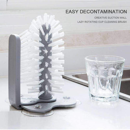 Dual Brush Water Bottle Cleaning Brush Glass Cup Washer with Suction Base Bristle Brush