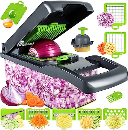 Vegetable Chopper, Onion Chopper, Mandolin Slicer, Pro 14in1 professional food Chopper multifunctional Vegetable Chopper and Slicer, Dicing Machine, Adjustable Vegetable Cutter With Container