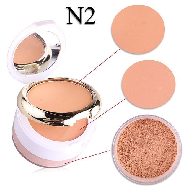 3 IN 1 3D Miss Rose Pearl Whitening Compact & Loose Powder