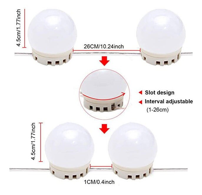VANITY MAKE-UP MIRROR LIGHTS 10 STRIP LED LIGHTS (IN 3 COLOR VARIATION)
