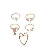Fashion Jewellery 5 Pcs Butterfly Heart Adjustable Golden Ring