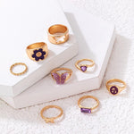 Fashion Jewellery 8 Pcs Ring Set Purple