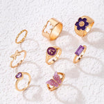 Fashion Jewellery 8 Pcs Ring Set Purple