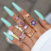 Fashion Jewellery 8 Pcs Ring Set Purple