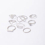 Fashion Jewellery 8 Pcs Silver Geometric Ring