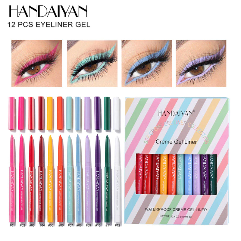 Handaiyan Creme Gel Neon Eyeliner Pen Waterproof (Set of 12pcs)