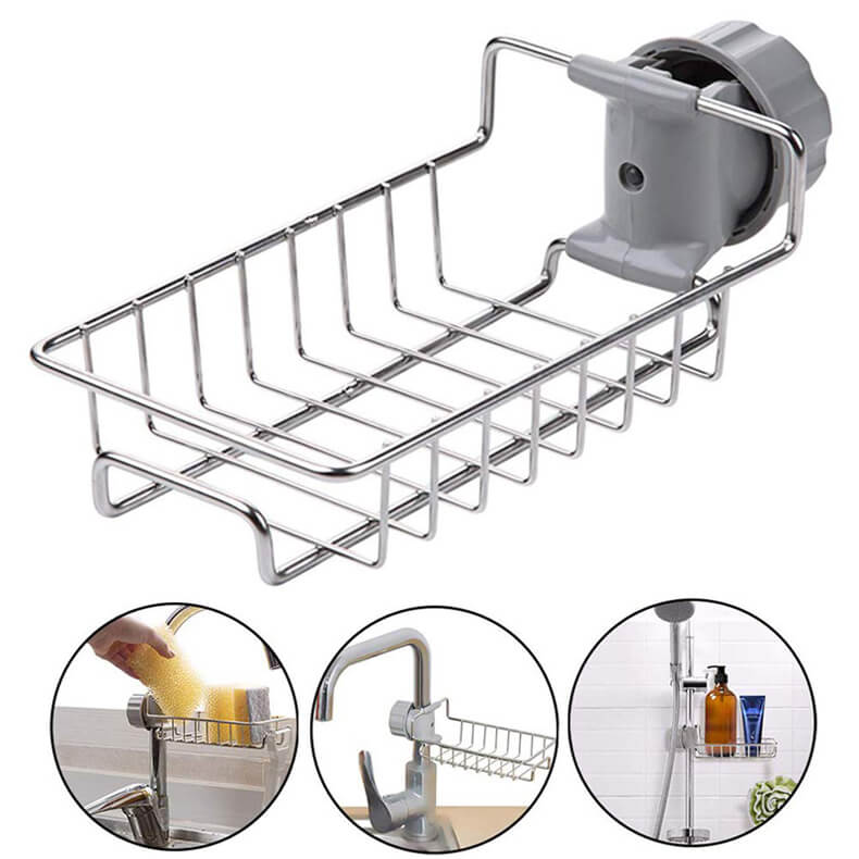 Adjustable Stainless Steel Sink Sponge Drainer Bathroom Soap Shampoo Storage Shelf