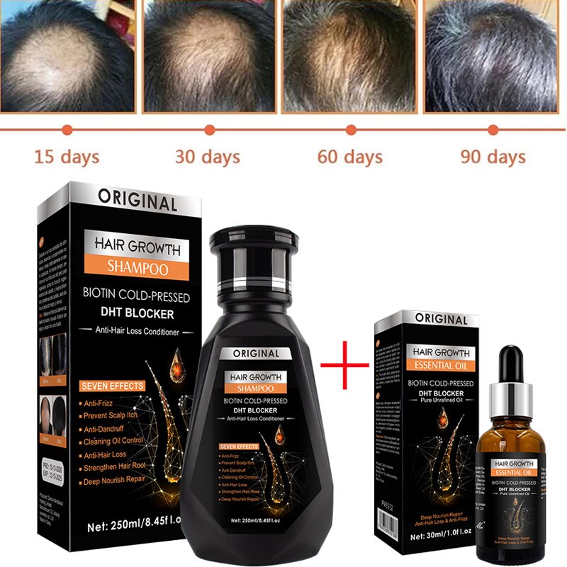 Hair Growth Essential Oil Biotin Cold-Pressed DHT Blocker and Hair Growth Shampoo Anti-Hair Loss Conditioner